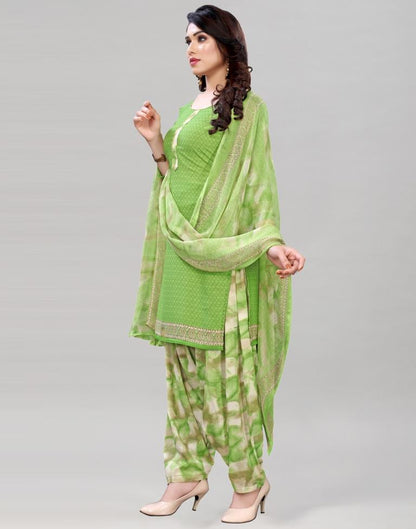 Dreamy Parrot Green Printed Unstitched Salwar Suit | Sudathi