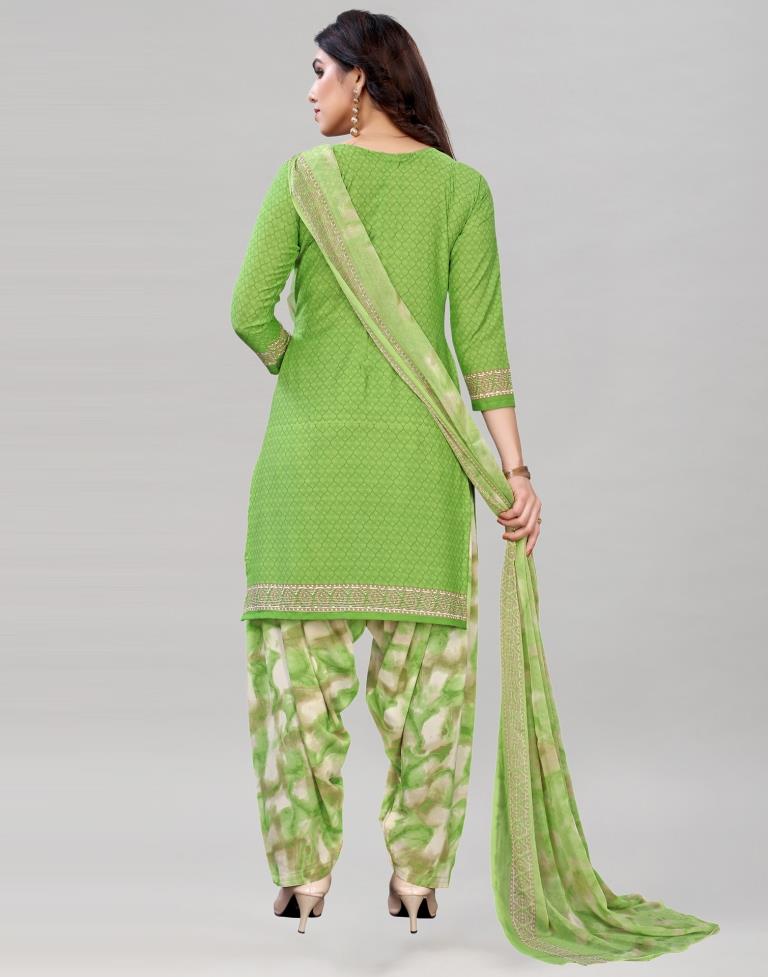 Dreamy Parrot Green Printed Unstitched Salwar Suit | Sudathi