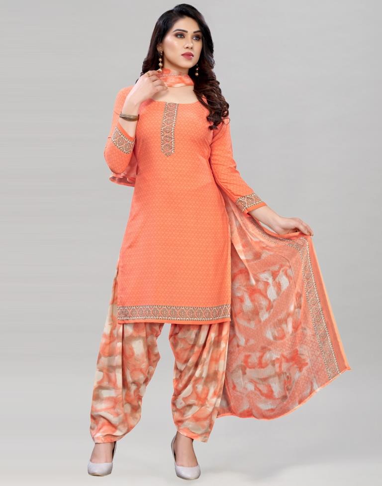 Divine Peach Printed Unstitched Salwar Suit | Sudathi