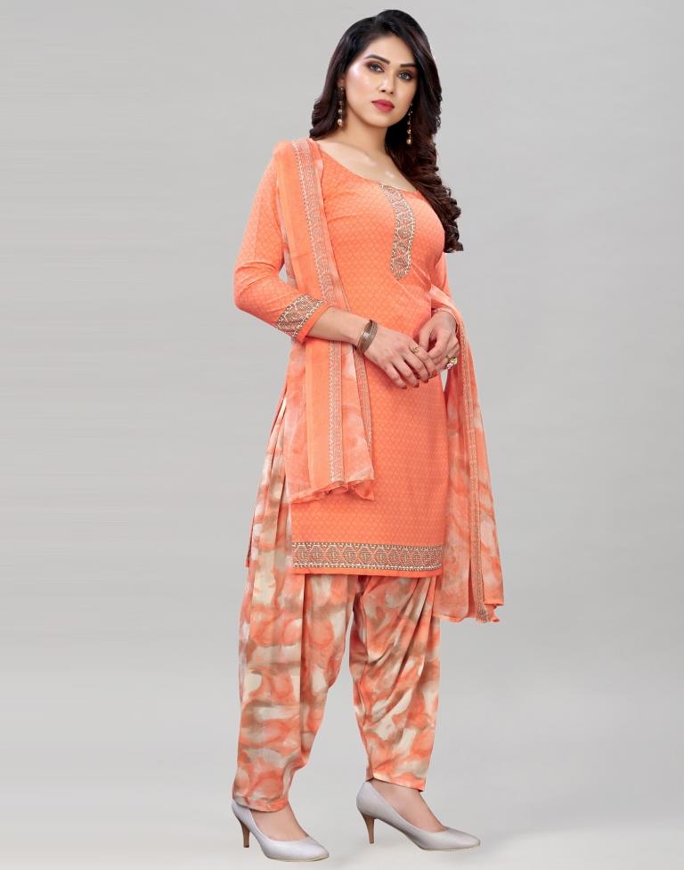 Divine Peach Printed Unstitched Salwar Suit | Sudathi