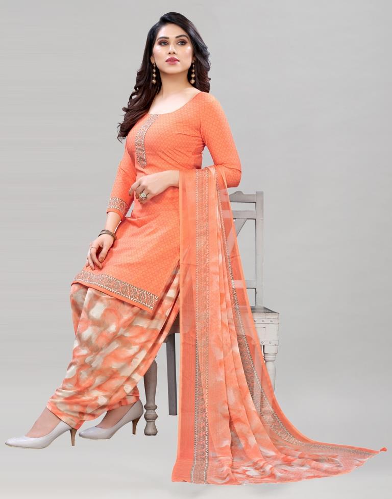 Divine Peach Printed Unstitched Salwar Suit | Sudathi