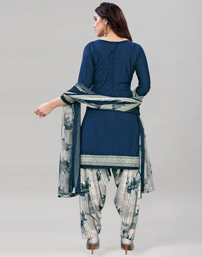 Classic Navy Blue Printed Unstitched Salwar Suit | Sudathi