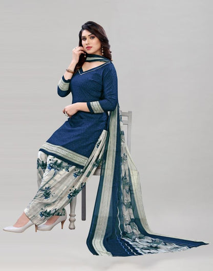 Classic Navy Blue Printed Unstitched Salwar Suit | Sudathi