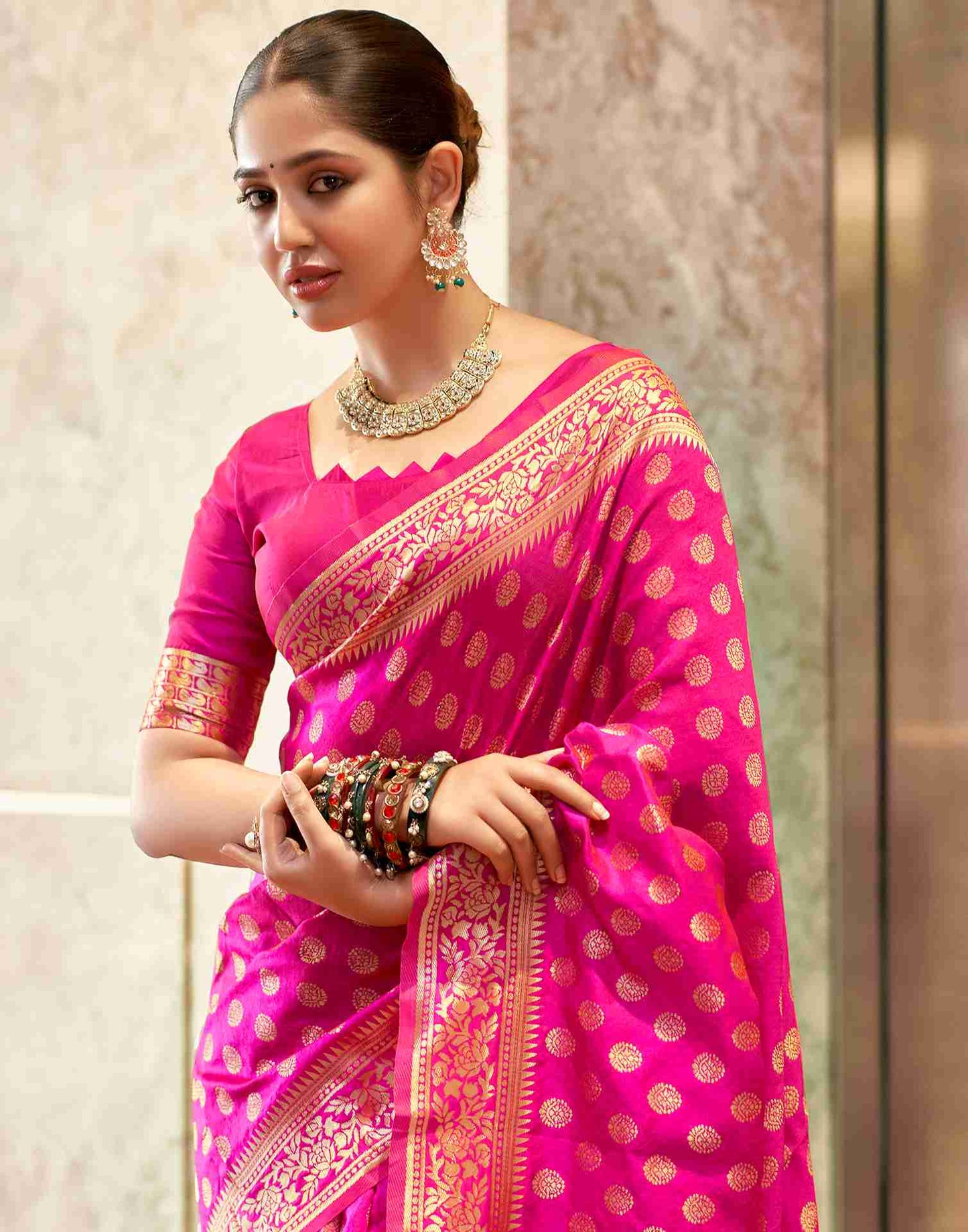 Rani Pink Banarasi sILK Saree