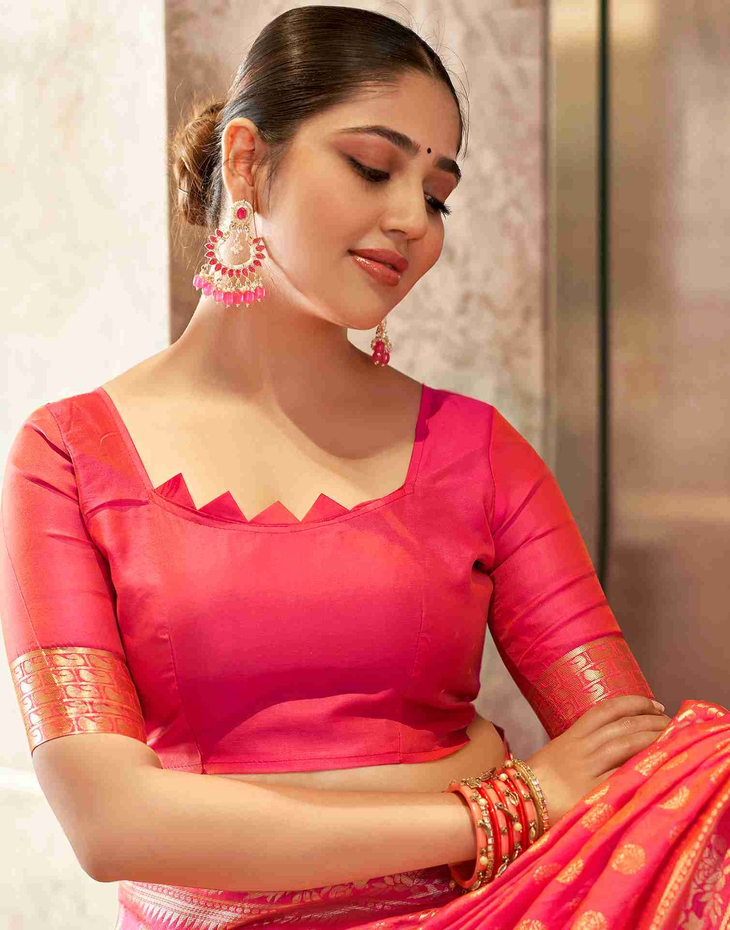 Pink Silk Weaving Saree