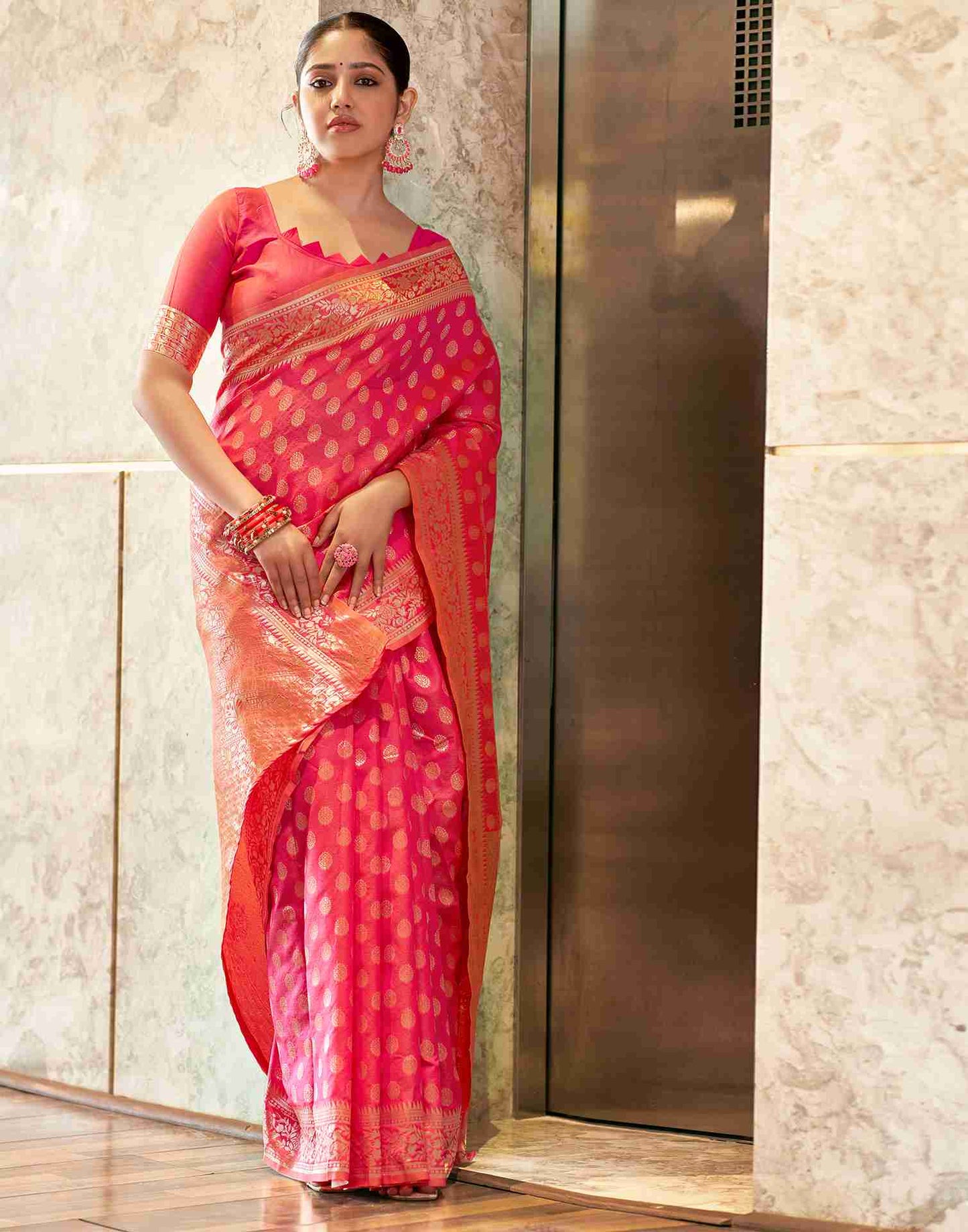 Pink Silk Weaving Saree