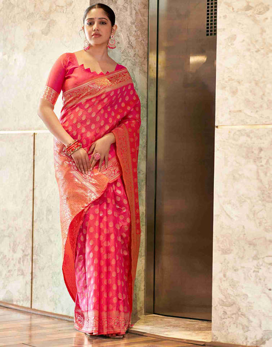 Pink Silk Weaving Saree