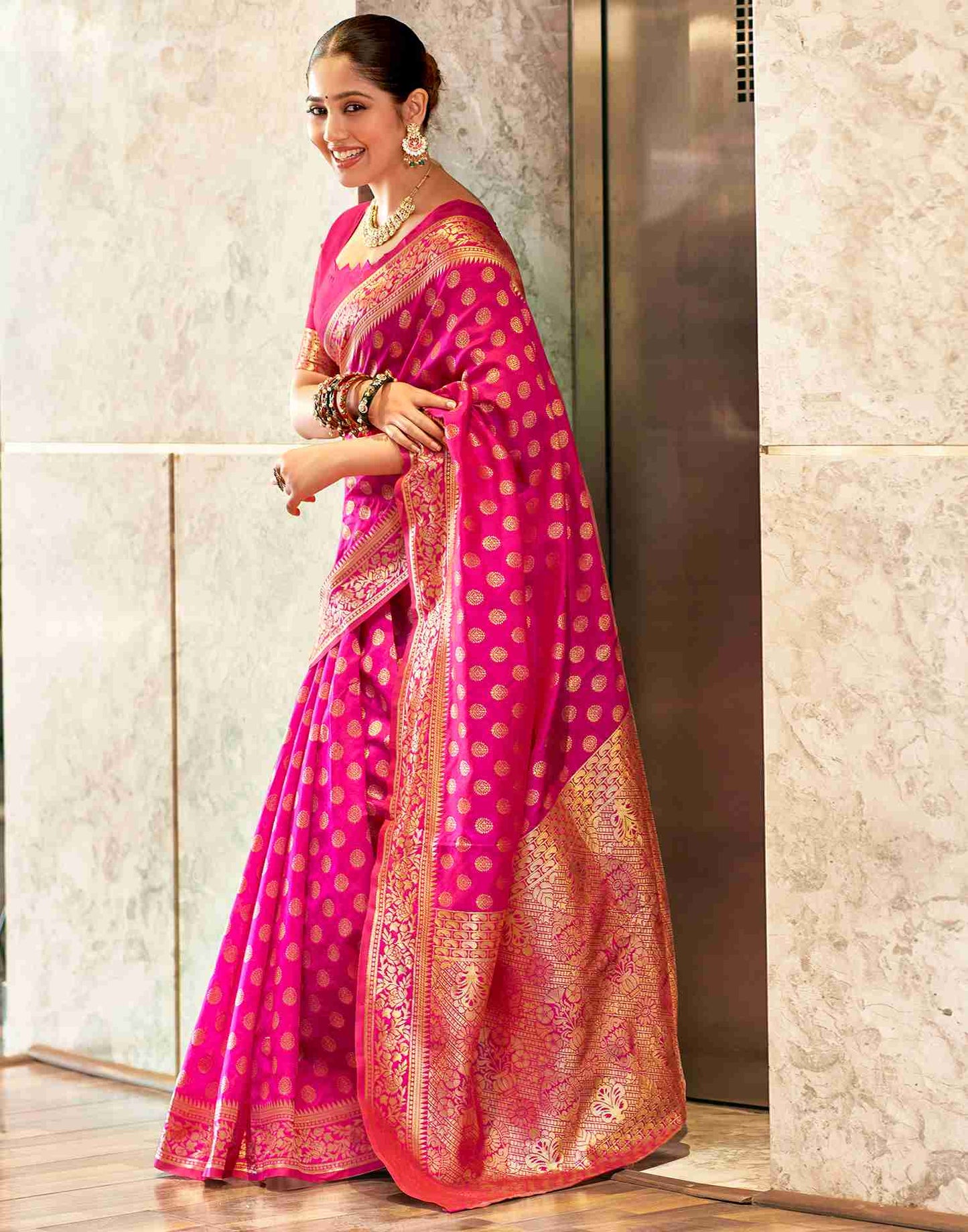 Rani Pink Banarasi sILK Saree