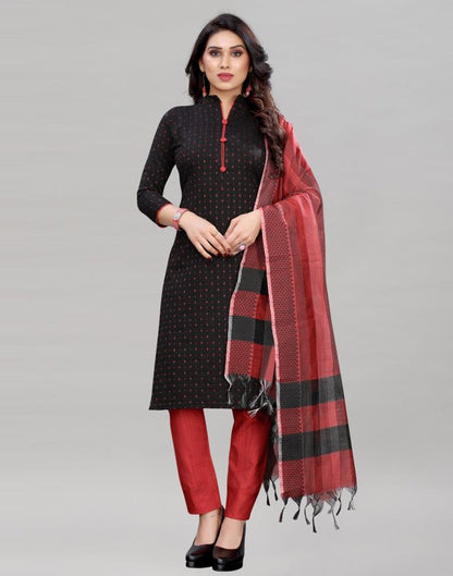 Designer Black Cotton Self Woven Unstitched Salwar Suit | Sudathi