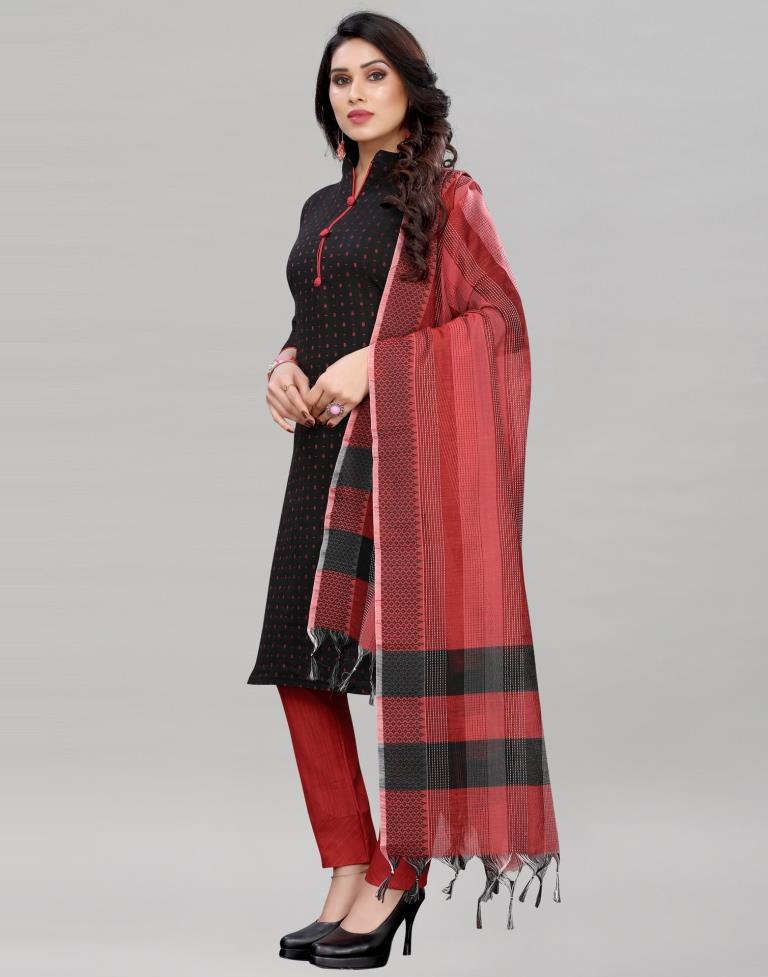 Designer Black Cotton Self Woven Unstitched Salwar Suit | Sudathi