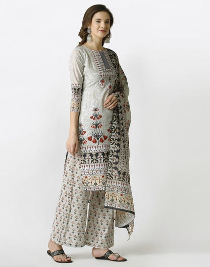 Aesthetic Off White Cotton Printed Unstitched Salwar Suit | Sudathi