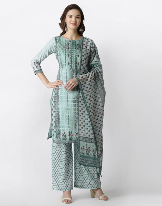 Adorable Pista Green Cotton Printed Unstitched Salwar Suit | Sudathi