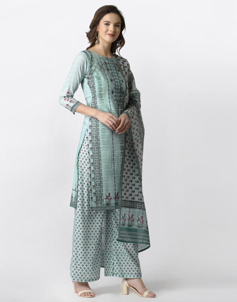 Adorable Pista Green Cotton Printed Unstitched Salwar Suit | Sudathi