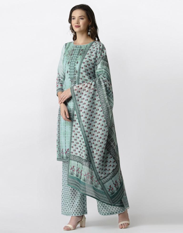 Adorable Pista Green Cotton Printed Unstitched Salwar Suit | Sudathi