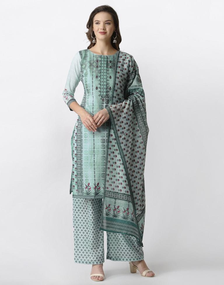 Adorable Pista Green Cotton Printed Unstitched Salwar Suit | Sudathi