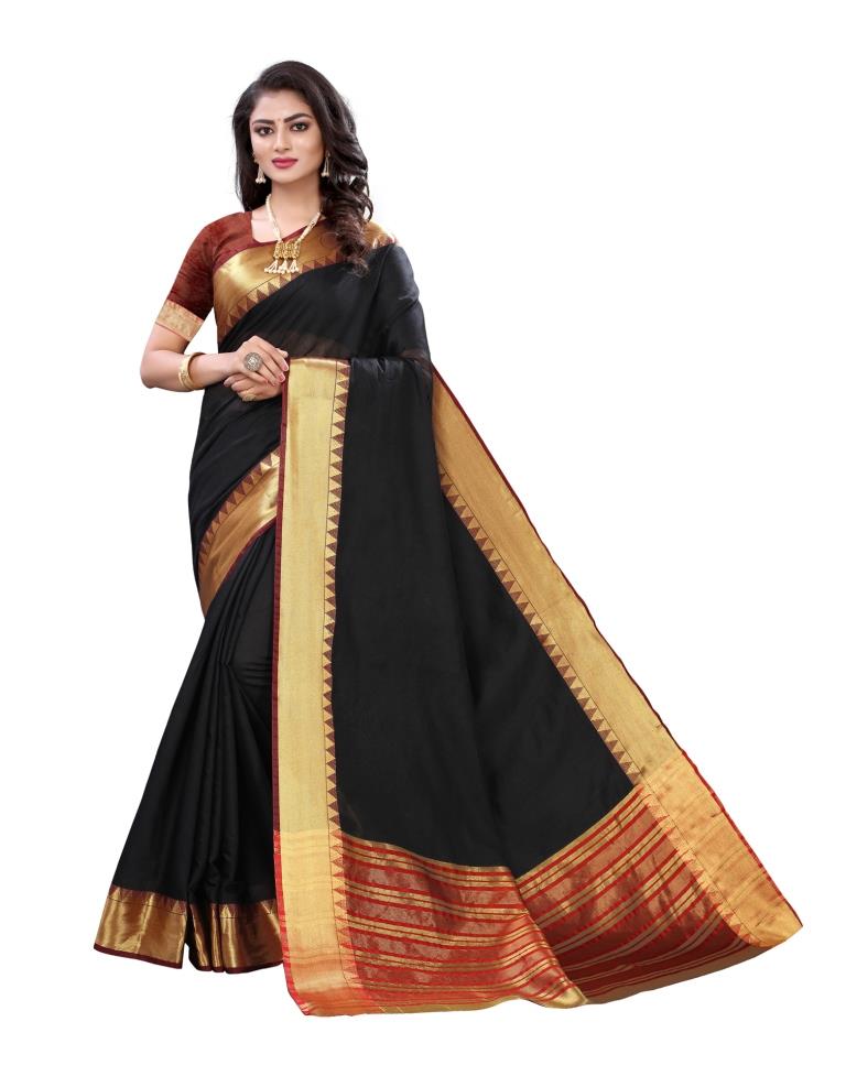 Black Coloured Cotton Silk Woven Design Partywear saree | Sudathi