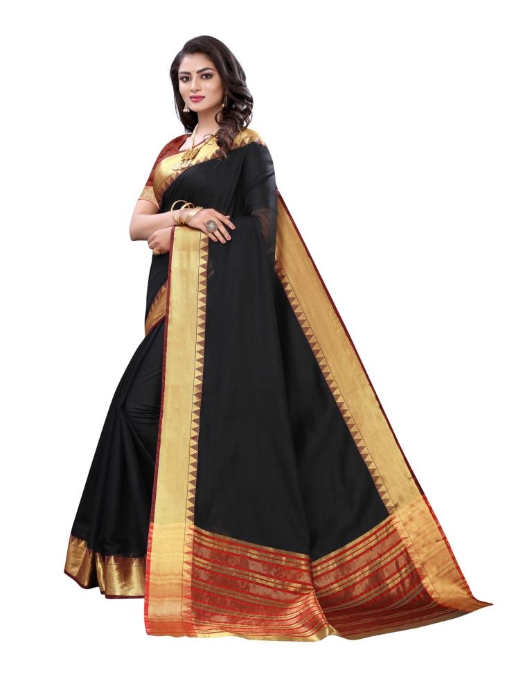 Black Coloured Cotton Silk Woven Design Partywear saree | Sudathi