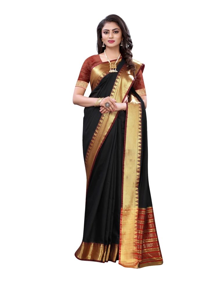 Black Coloured Cotton Silk Woven Design Partywear saree | Sudathi