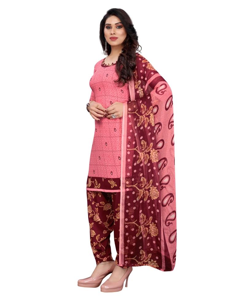 Dashing Rose Pink Printed Unstitched Salwar Suit | Sudathi