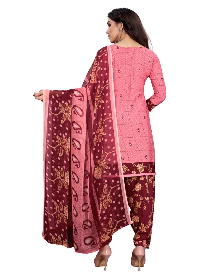 Dashing Rose Pink Printed Unstitched Salwar Suit | Sudathi