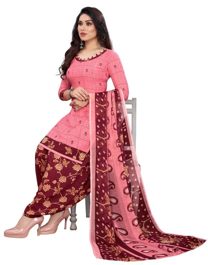 Dashing Rose Pink Printed Unstitched Salwar Suit | Sudathi