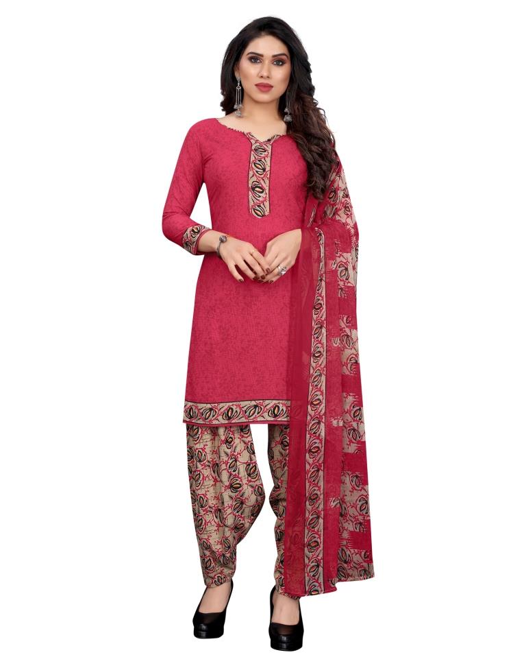 Breezy Cherry Pink Printed Unstitched Salwar Suit | Sudathi