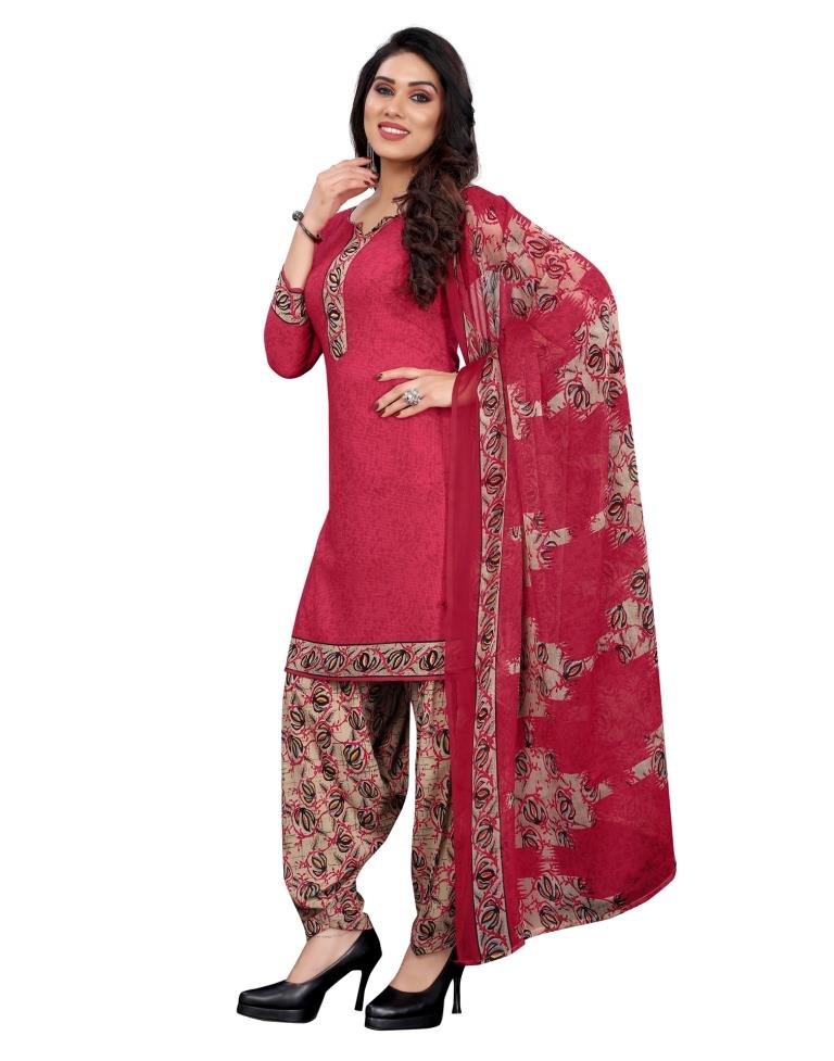 Breezy Cherry Pink Printed Unstitched Salwar Suit | Sudathi