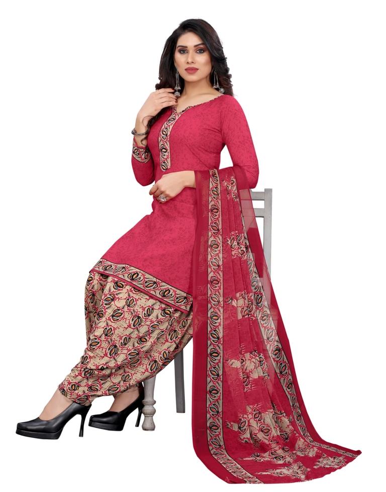 Breezy Cherry Pink Printed Unstitched Salwar Suit | Sudathi