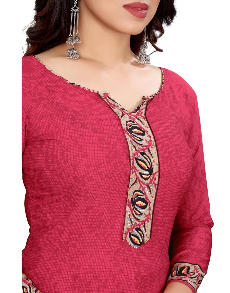 Breezy Cherry Pink Printed Unstitched Salwar Suit | Sudathi