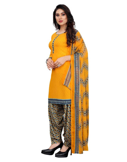 Charming Turmeric Yellow Printed Unstitched Salwar Suit | Sudathi