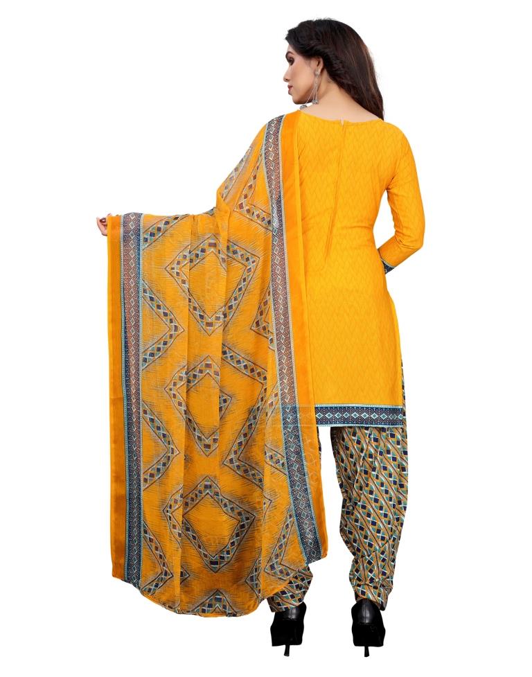 Charming Turmeric Yellow Printed Unstitched Salwar Suit | Sudathi