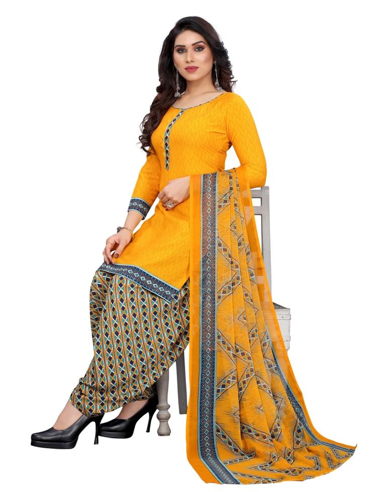 Charming Turmeric Yellow Printed Unstitched Salwar Suit | Sudathi