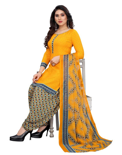 Charming Turmeric Yellow Printed Unstitched Salwar Suit | Sudathi