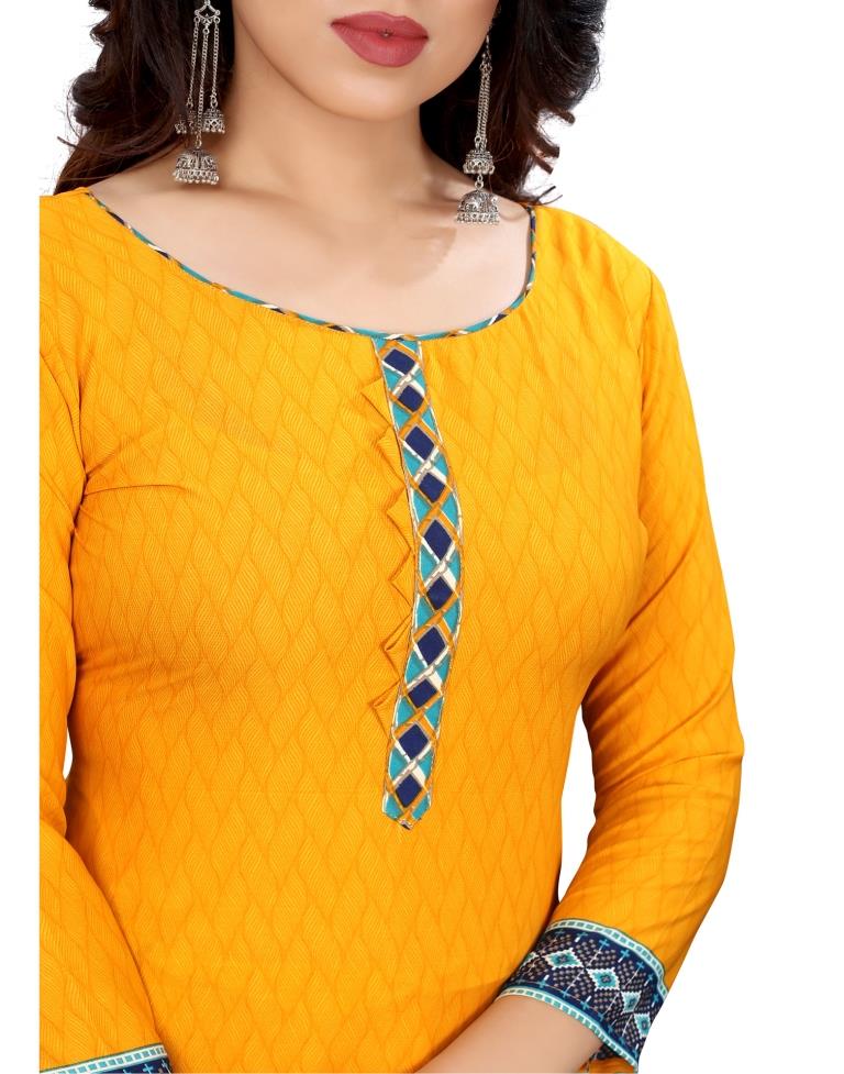 Charming Turmeric Yellow Printed Unstitched Salwar Suit | Sudathi