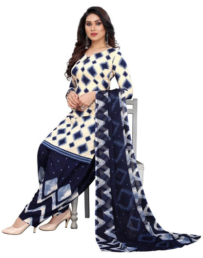 Dazzling Cream Printed Unstitched Salwar Suit | Sudathi