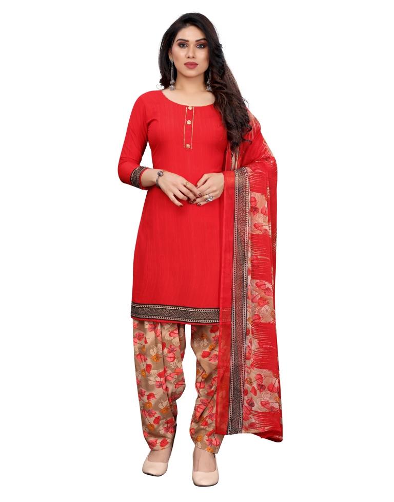 Awesome Red Printed Unstitched Salwar Suit | Sudathi