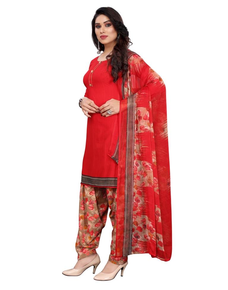 Awesome Red Printed Unstitched Salwar Suit | Sudathi