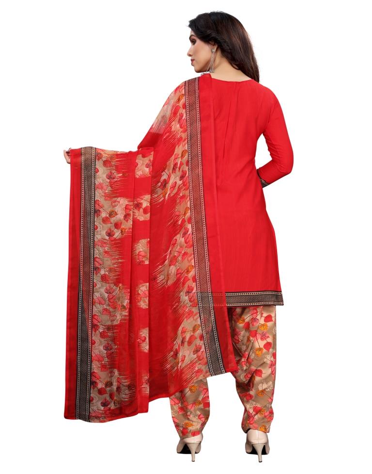 Awesome Red Printed Unstitched Salwar Suit | Sudathi