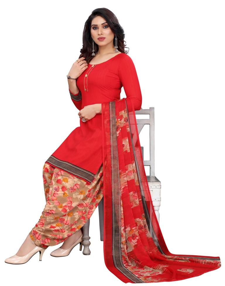 Awesome Red Printed Unstitched Salwar Suit | Sudathi