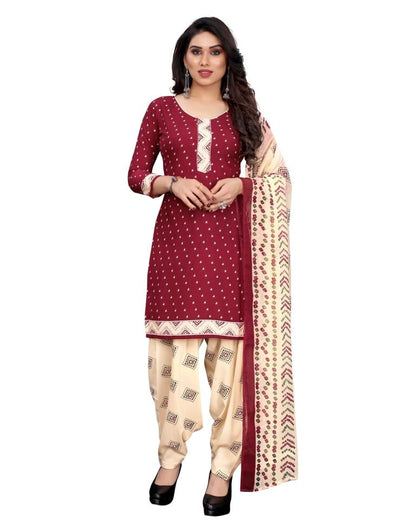 Delusive Maroon Printed Unstitched Salwar Suit | Sudathi