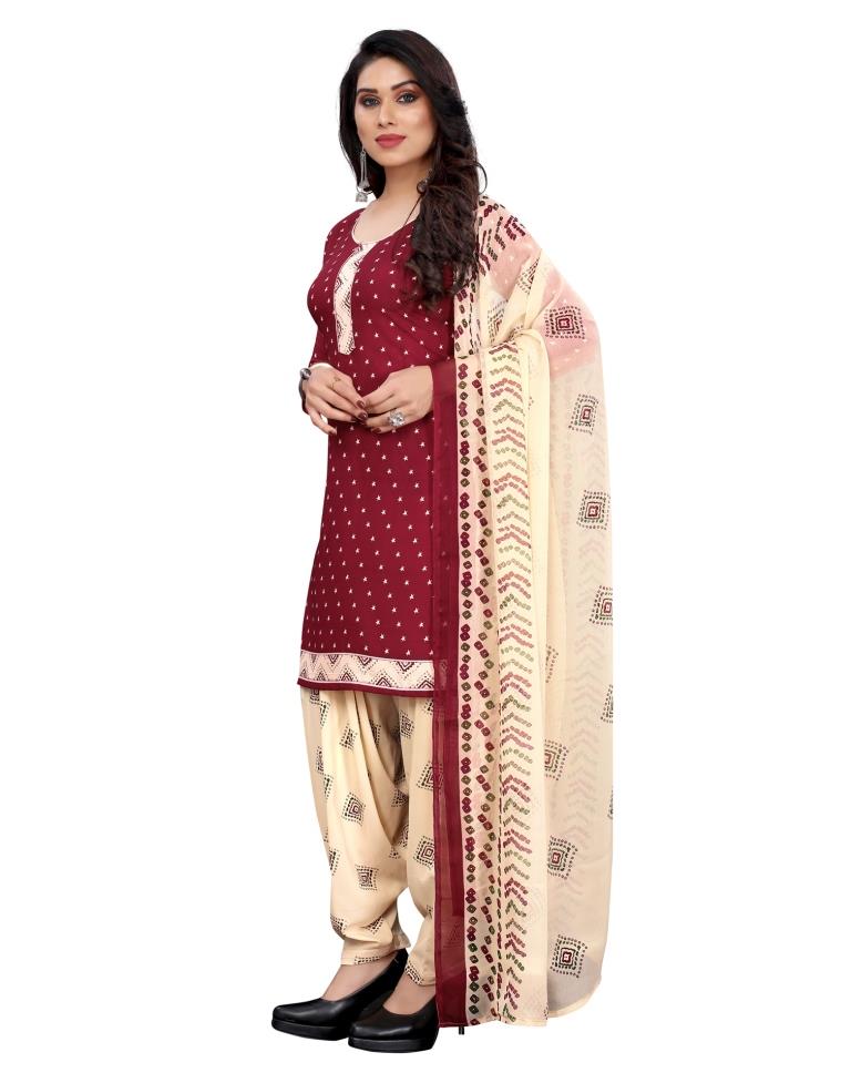 Delusive Maroon Printed Unstitched Salwar Suit | Sudathi