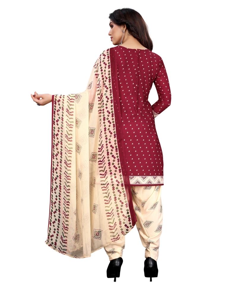 Delusive Maroon Printed Unstitched Salwar Suit | Sudathi