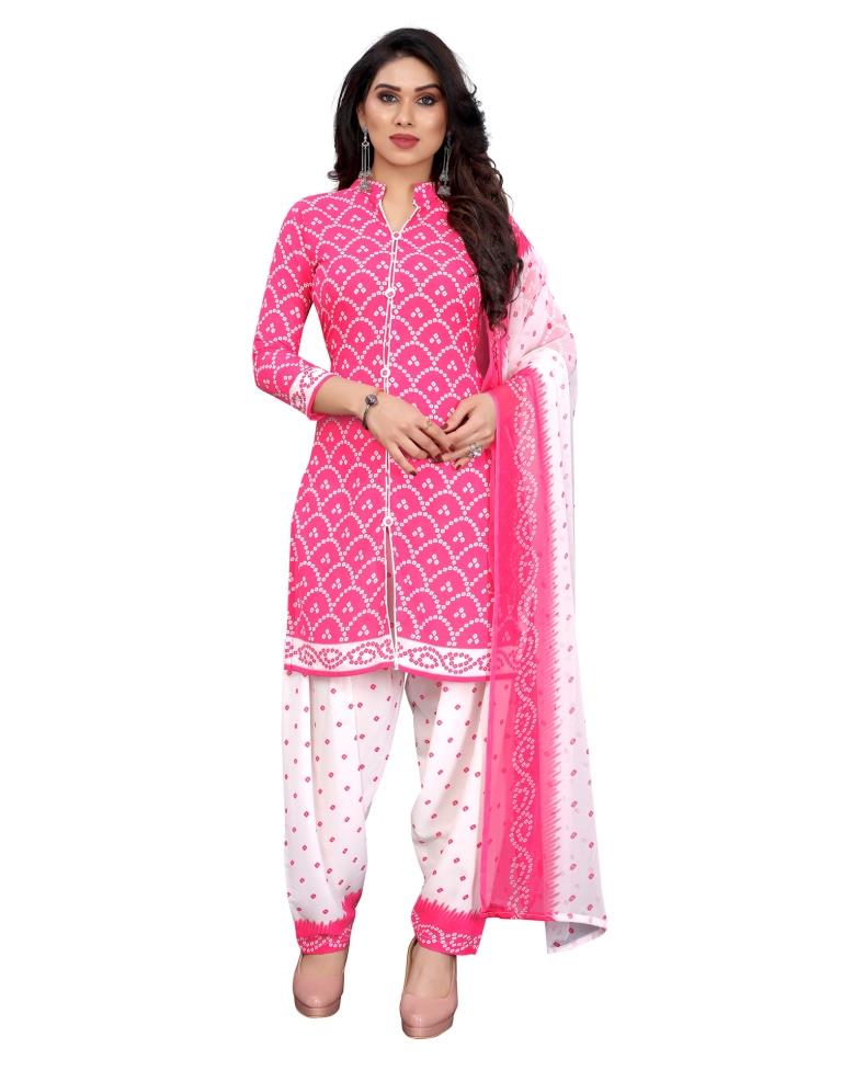 Immaculate Pink Bandhani Printed Unstitched Salwar Suit | Sudathi