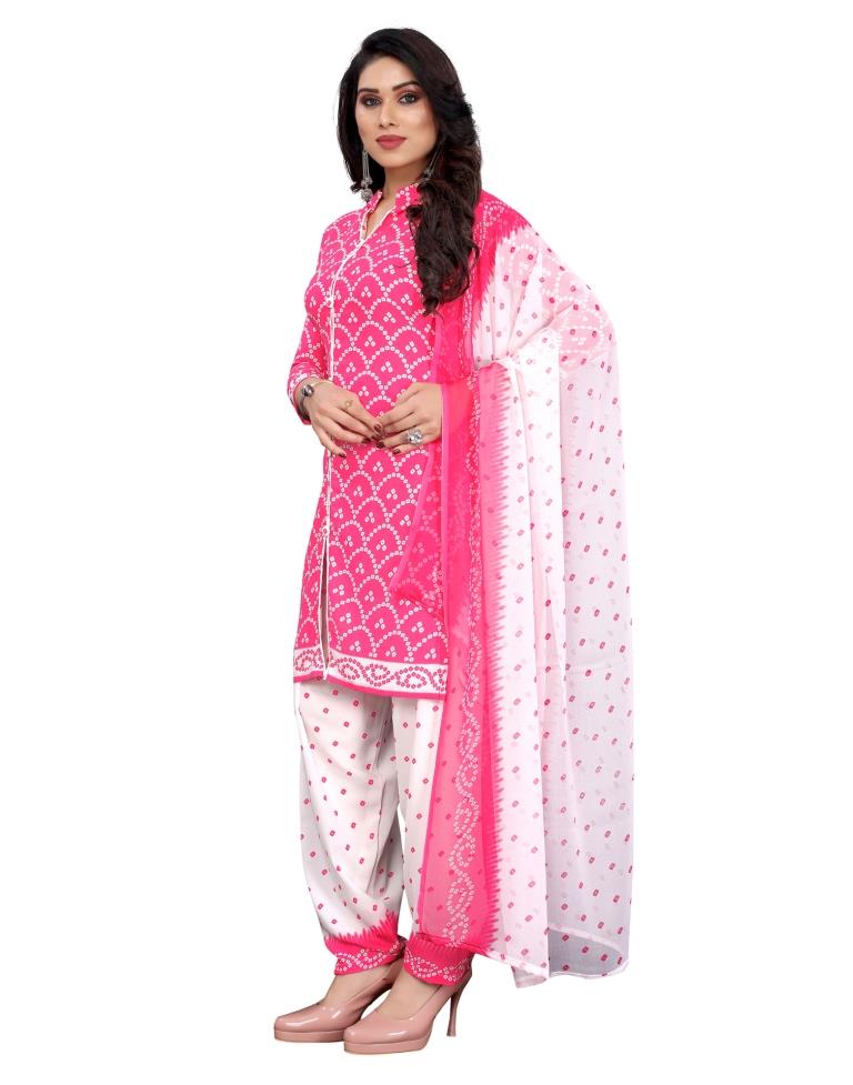 Immaculate Pink Bandhani Printed Unstitched Salwar Suit | Sudathi