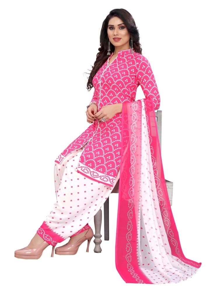 Immaculate Pink Bandhani Printed Unstitched Salwar Suit | Sudathi