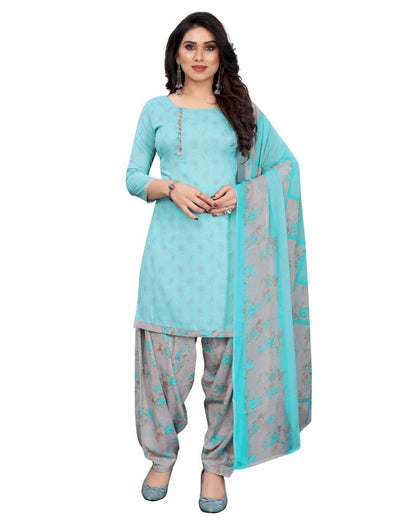 Blooming Aqua Blue Printed Unstitched Salwar Suit | Sudathi