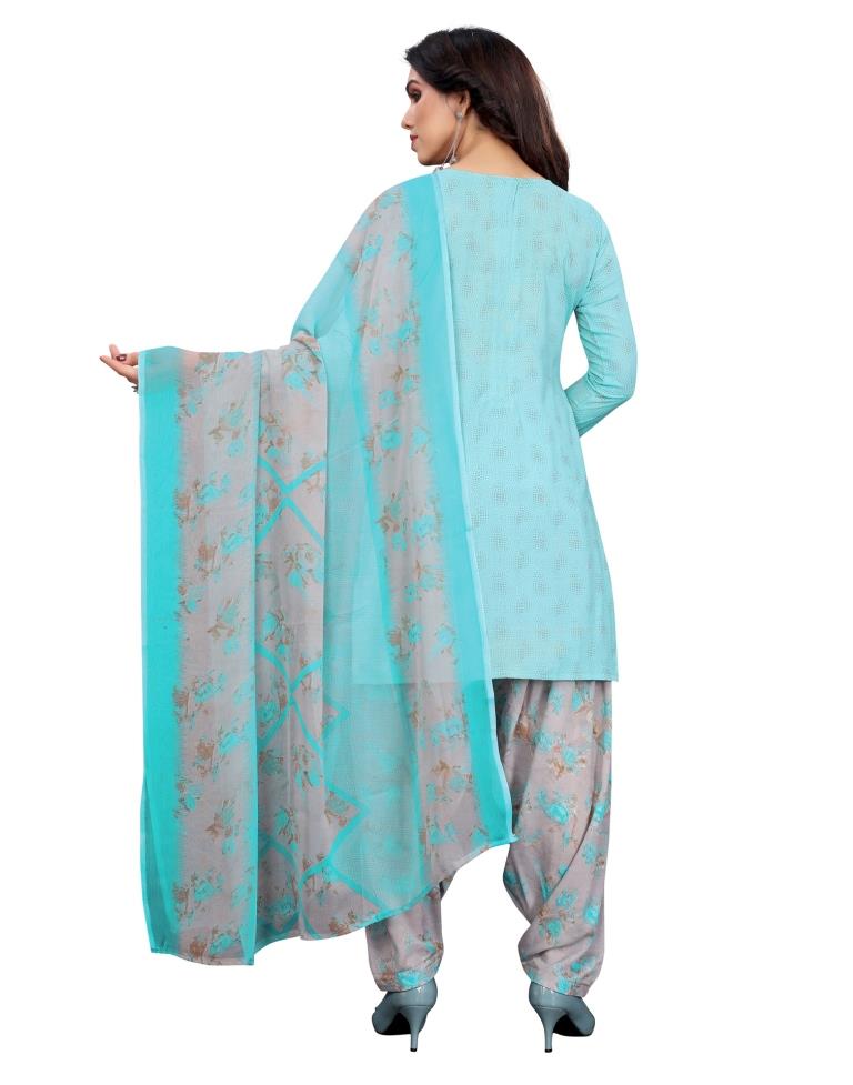 Blooming Aqua Blue Printed Unstitched Salwar Suit | Sudathi