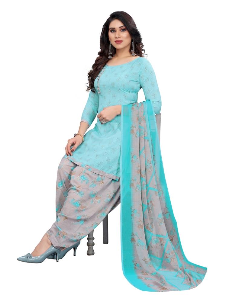 Blooming Aqua Blue Printed Unstitched Salwar Suit | Sudathi