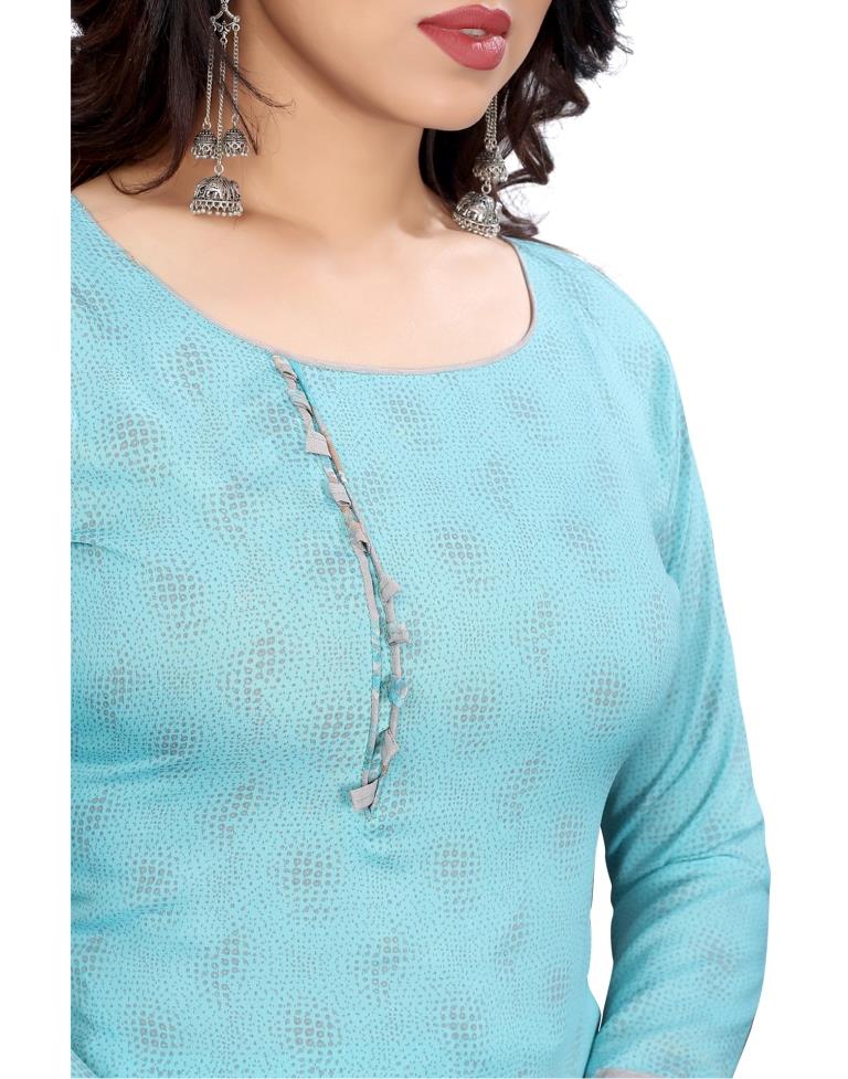 Blooming Aqua Blue Printed Unstitched Salwar Suit | Sudathi