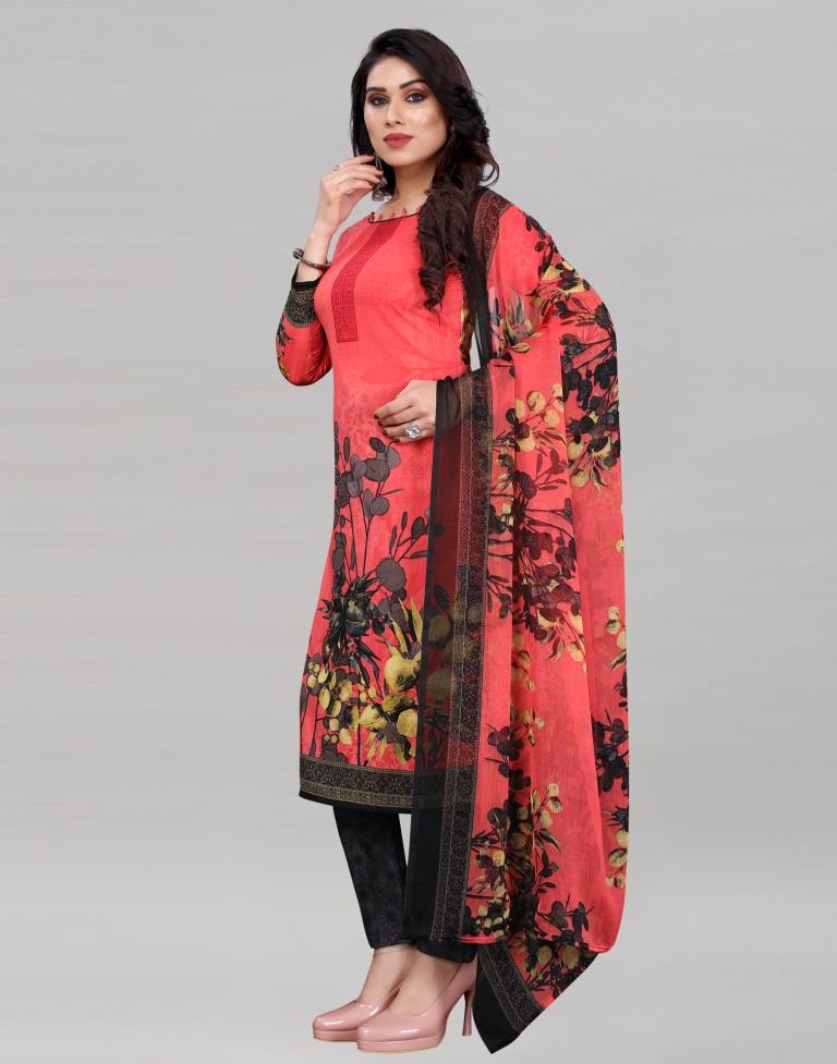Affluent Watermelon Pink Printed Unstitched Salwar Suit | Sudathi